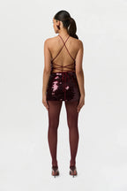Sequin Open Back Halter Top