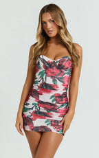 Augustine Mini Dress - Sweetheart Ruched Bodycon Dress in Rose Blanca