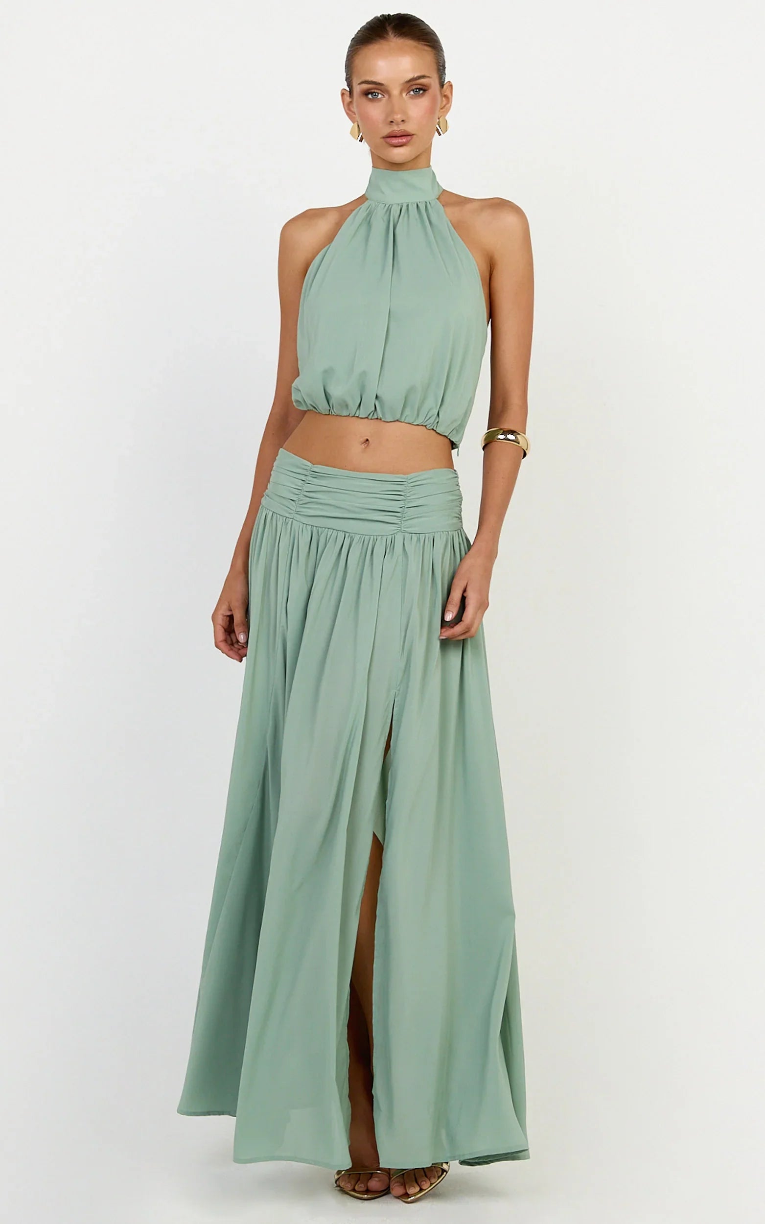 Melanie Top - Halter Neck Top in Green