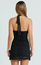 Candice Mini Dress - Georgette Bust Lace Skirt Dress in Black