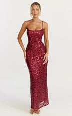 Blaze Maxi Dress - Backless Sequin Dress in Wine