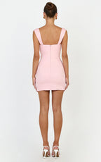 Kenna Mini Dress - Gathered Bust Tucked Waist Dress in Pink
