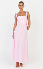 Clementine Midi Dress - 3D Floral Strap Dress in Pink