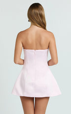 Alina Mini Dress - Strapless Diamonte Bow A Line Dress in Pink