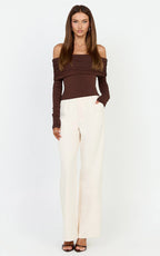 Jolie Top - Off Shoulder Long Sleeve Gathered Top in Chocolate