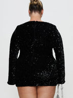 Vinelle Long Sleeve Mini Dress Black Curve