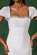 Romelle Diamond Bandage Maxi Dress – Short Sleeve Elegant Gown
