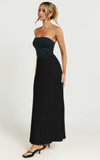 Harlee Midi Skirt - Pleated High Waist A Line Skirt in Black