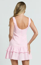 Thalia Mini Dress - Scoop Neck Ruffle Hem Dress in Baby Pink