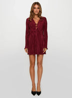 Malop Long Sleeve Mini Dress Burgundy