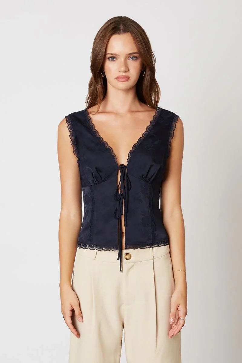Satin Tie Front Top