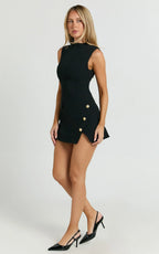 Langley Mini Dress - Sleeveless High Neck Faux Wrap Tulip Dress in Black