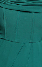 Andrina Midi Dress - High Low Wrap Corset Dress in Forest Green