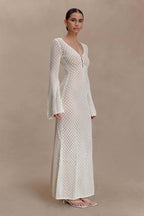 Kayleigh Crochet Fishtail Flare Sleeve Maxi Dress - White