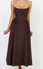 Amara Maxi Dress - Strapless Fit And Flare Dress in Chocolate
