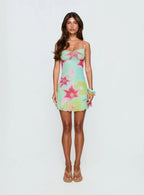 Roserie Lace Trim Mini Dress Multi Floral