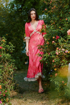 Divia Lace Floral Midi Dress in Red