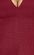 Nelson Mini Dress - Low Cut Boucle Fit & Flare Mini Dress in Wine
