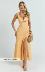 Jaycee Midi Dress - V Neck Trim Detail Fit And Flare Dress in Orange