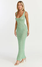 Jenna Maxi Dress - Scoop Neck Sleeveless Sequin Knit Dress in Sage
