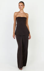 Robyn Top - Strapless Longline Tie Back Top in Chocolate