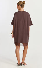 Rina Mini Dress - Mini Lace Trim Dress in Chocolate