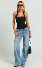 Tyler Top - Adjustable Halter Fitted Top in Black