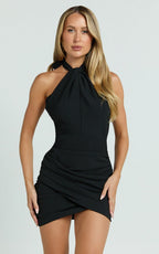 Giovanna Mini Dress - Halter Low Back Dress in Black