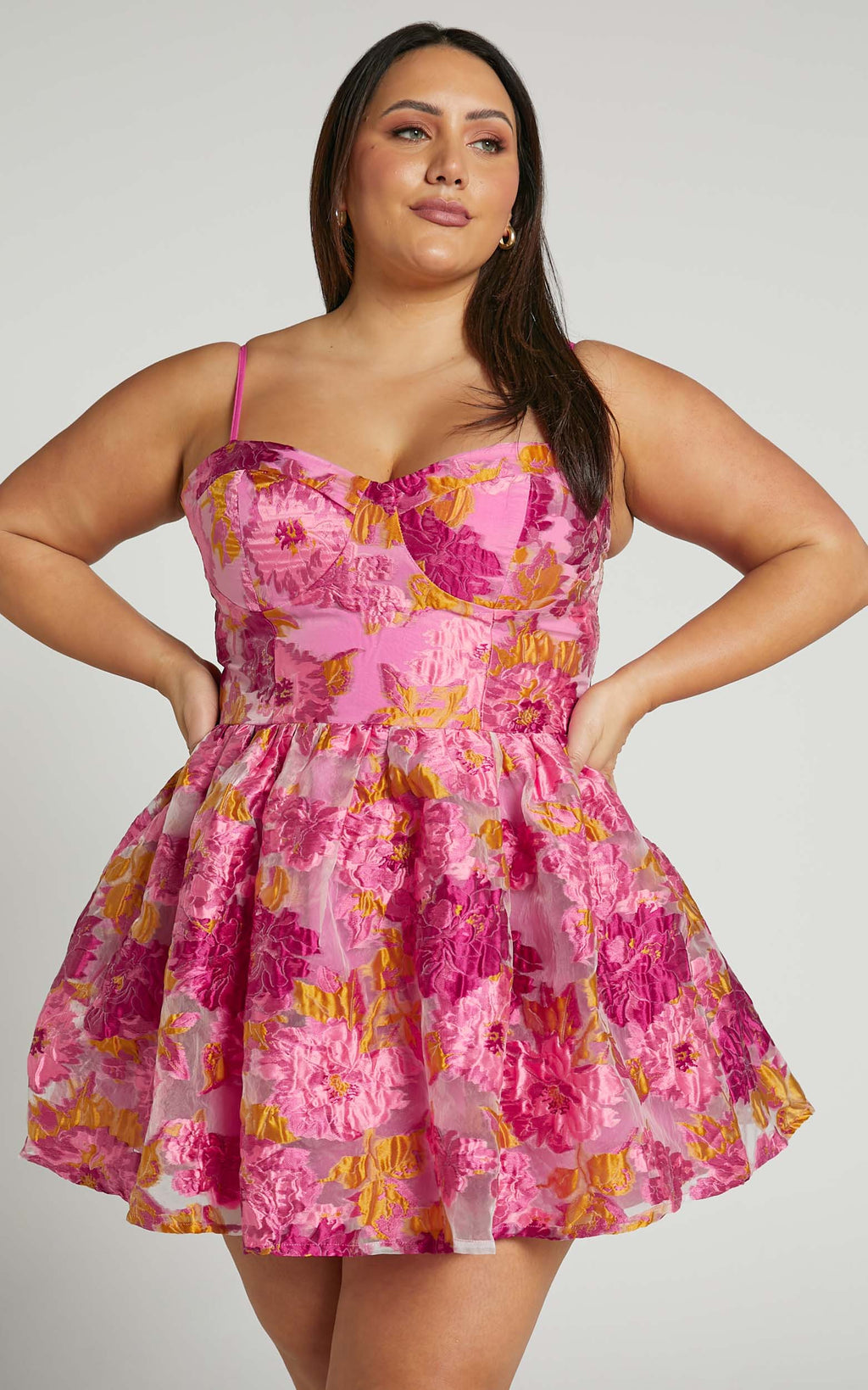 Brailey Mini Dress - Sweetheart Bustier Dress in Pink Jacquard