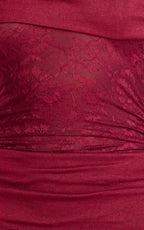 Juliet Maxi Dress - Off Shoulder Long Sleeve Ruched Overlay Lace Dress in Wine