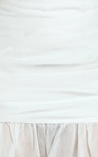 Mackenzie Midi Dress - Tipped Shoulder Drop Waist Full Gathered Skirt Dress in White