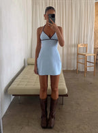 Baseline Halter Rib Mini Dress Blue / Brown