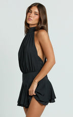 Bryonie Mini Dress - Backless Halter Dress in Black
