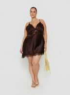Raines Asymmetrical Lace Mini Dress Brown Curve