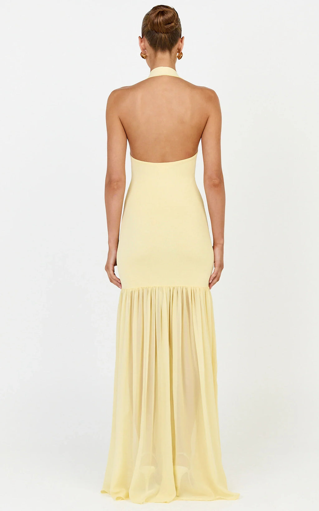 Barbara Maxi Dress - Halter Scoop Neck Contrast Georgette Dress in Lemon