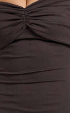 Rani Maxi Dress - Off Shoulder Long Sleeve Bodycon Dress in Chocolate
