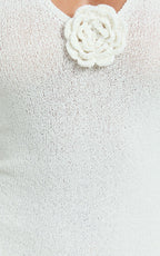 Nikola Midi Dress - Plunge Halter High Split Knit Dress in Cream