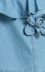 Delia Mini Dress - Denim Fit And Flare Dress in Light Blue Wash