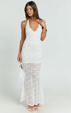 Vivette Maxi Dress - Lace Plunge Keyhole Front Bodycon Dress in Ivory