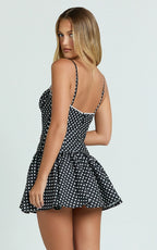 Tatiana Mini Dress - Sweetheart Corset Gathered Drop Waist Dress in Black