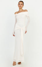Waverly Maxi Dress - Long Sleeve Off Shoulder Dress in Cream
