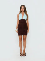 Nalomi Halter Mini Dress Brown / Blue
