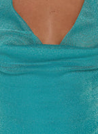 Hypnotise Ruched Halter Mini Dress Teal Shimmer