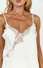 Ava Top - Lace Trim Asymmetrical Camisole Top in Cream