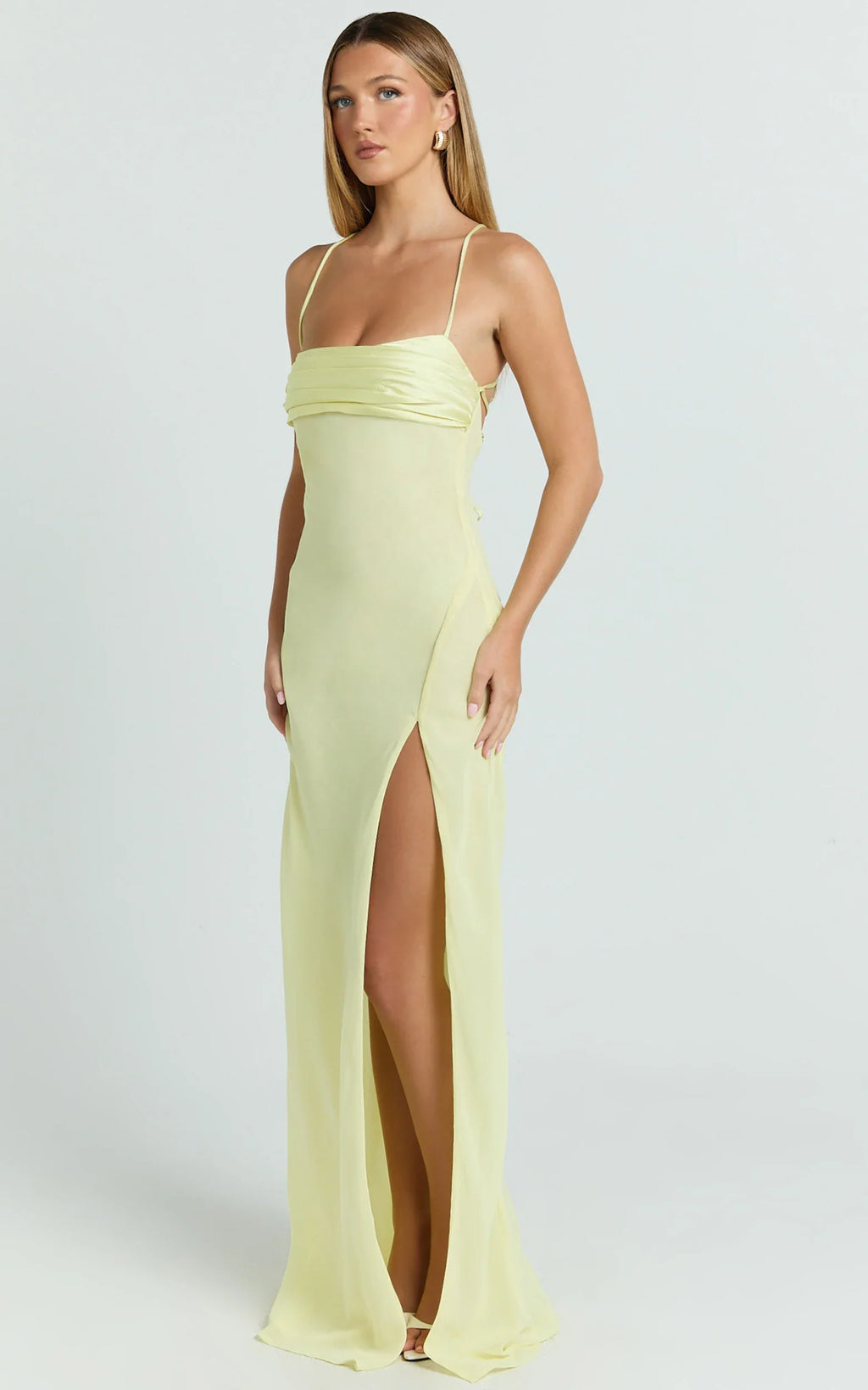 Sonya Maxi Dress - Cowl Neck Asymmetric Fit And Flare Dress in Lemon