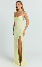 Sonya Maxi Dress - Cowl Neck Asymmetric Fit And Flare Dress in Lemon