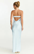 Zaya Midi Dress - Strapless Satin Slip Dress in Pale Blue