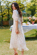 Divia Lace Floral Midi Dress in White