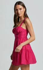 Alva Mini Dress - Sleeveless Ruched Bust Tiered Dress in Fuchsia