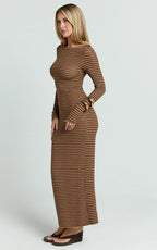 Rumi Midi Dress - Long Sleeve Bodycon Dress in Chocolate